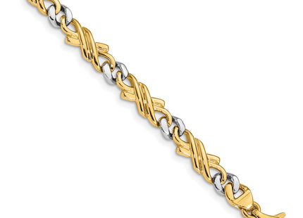 14K Two-tone Hand Polished Fancy Link with Fancy Lobster Clasp Chain (per inch), 1 x 6mm