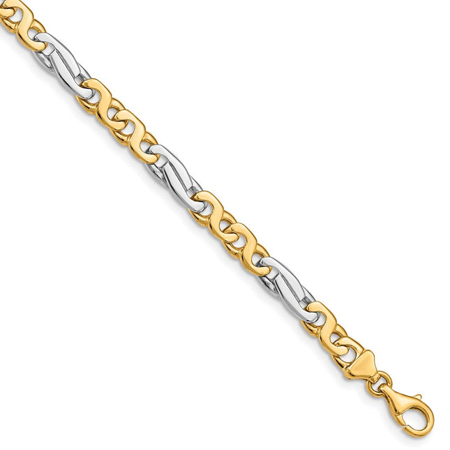 14K Two-tone Hand Polished Fancy Link with Fancy Lobster Clasp Chain, 18 x 6mm