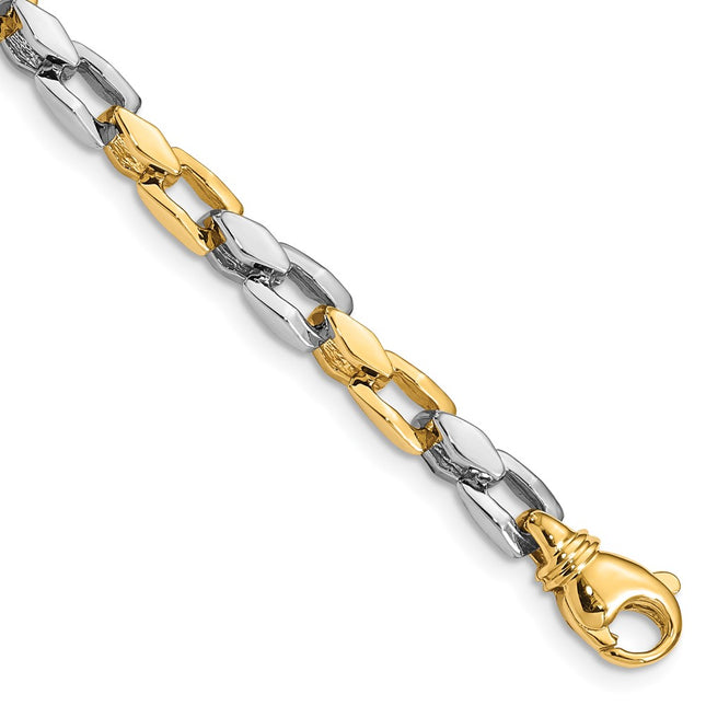 14K Two-tone Hand Polished Fancy Link with Fancy Lobster Clasp Chain, 18 x 4.5mm