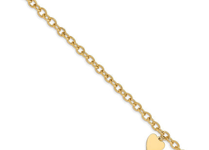 14k Engravable Solid Dangle Heart Charm and Solid Polished Link 7. Bracelet (Style LK312-7.5)