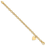 14K Engravable Solid Dangle Heart Charm and Solid Polished Link Bracelet, 7.5 x 13mm view