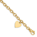 14K Engravable Solid Dangle Heart Charm and Solid Polished Link Bracelet, 7.5 x 13mm