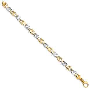 14K Two-tone 7. Hand Polished Fancy Link with Fancy Lobster Clasp Bracelet (Style LK504-7.25)