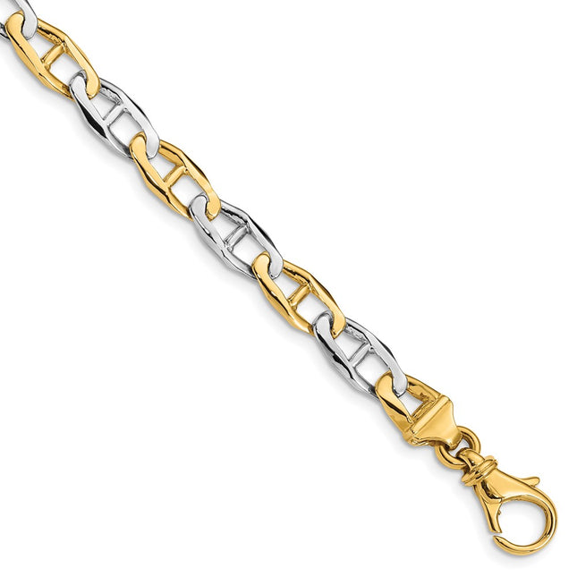 14K Two-tone Hand Polished Fancy Link with Fancy Lobster Clasp Chain (per inch), 1 x 6.5mm