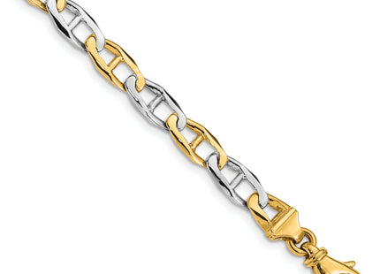 14K Two-tone 7. Hand Polished Fancy Link with Fancy Lobster Clasp Bracelet, 1 x 6.5mm
