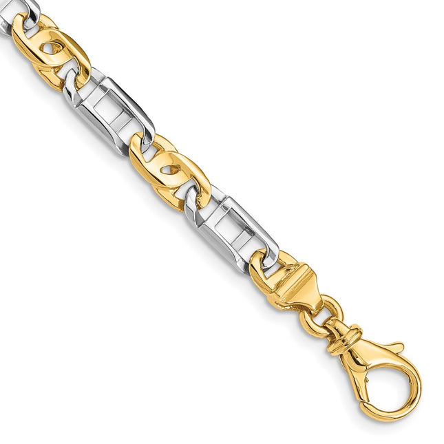 14K Two-tone Hand Polished Fancy Link with Fancy Lobster Clasp Chain (per inch), 1 x 5.5mm