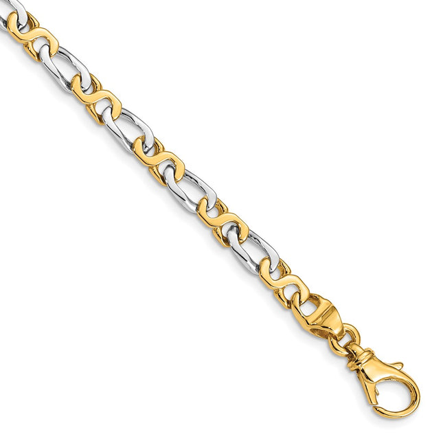 14K Two-tone Hand Polished Fancy Link with Fancy Lobster Clasp Chain, 18 x 4.8mm