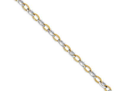14K Two-tone 8. Hand Polished and Satin Fancy Link with Fancy Lobster Clasp Necklace