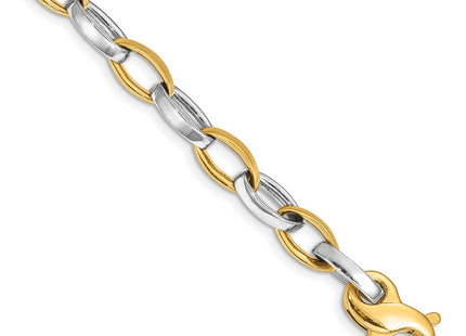 14K Two-tone 8. Hand Polished and Satin Fancy Link with Fancy Lobster Clasp Necklace