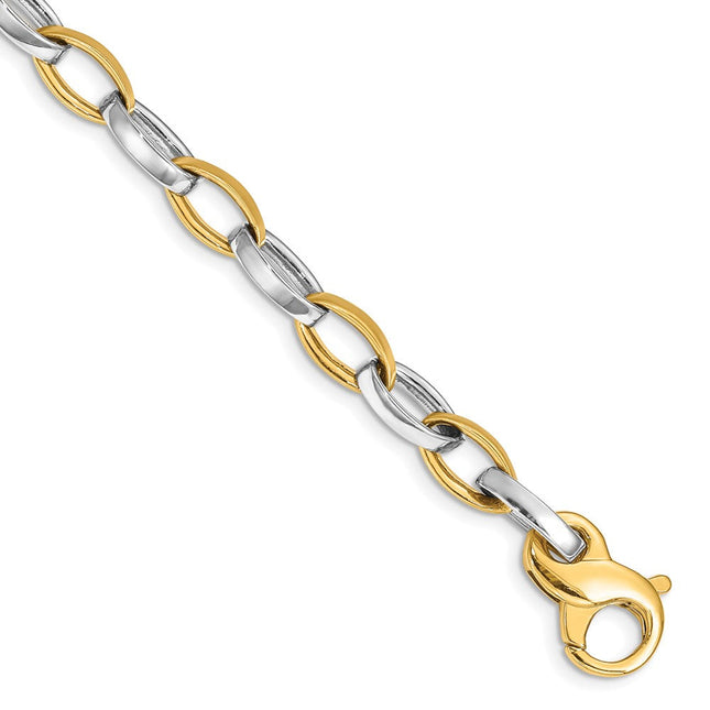 14K Two-tone 8. Hand Polished and Satin Fancy Link with Fancy Lobster Clasp Necklace
