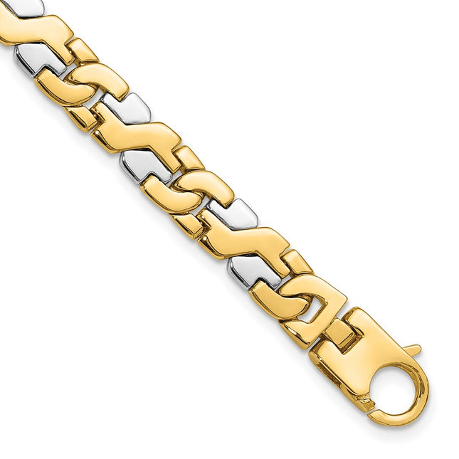 14K Two-tone Hand Polished Fancy Link with Fancy Lobster Clasp Chain (per inch), 1 x 8.8mm