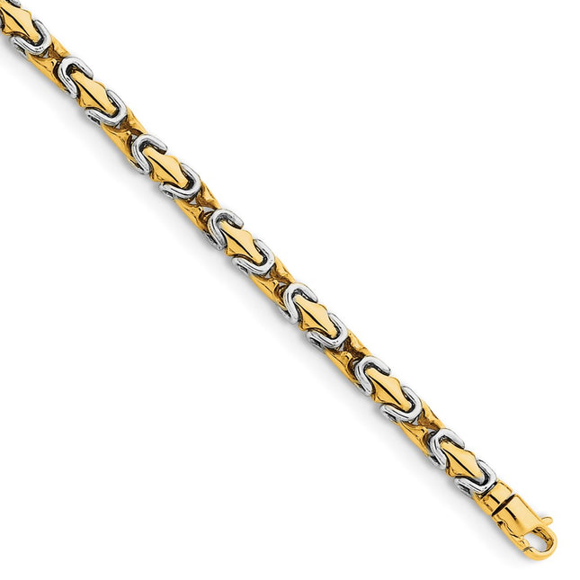 14K Two-tone Hand Polished Fancy Link with Lobster Clasp Bracelet, 1 x 4.2mm
