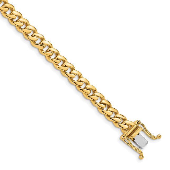 14K Hand Polished Miami Cuban Link Bracelet with Box Catch Clasp, 1 x 5.7mm