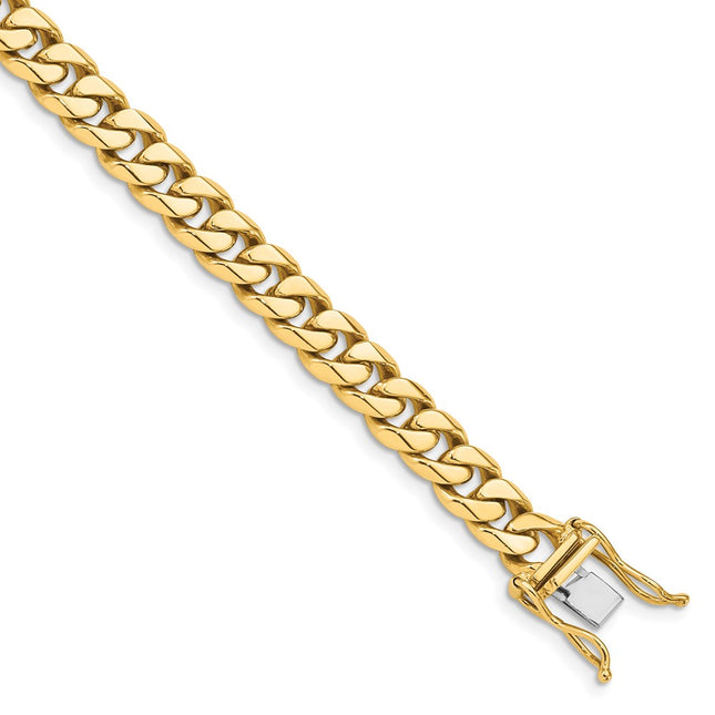 14K Hand Polished Miami Cuban Link with Box Catch Clasp Chain, 1 x 7mm