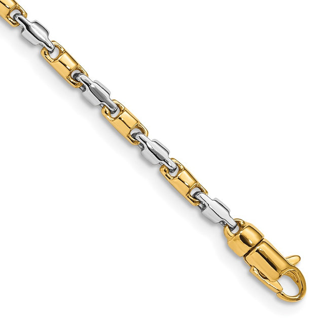 14K Two-tone Hand Polished Fancy Link with Lobster Clasp Bracelet, 18 x 2.5mm