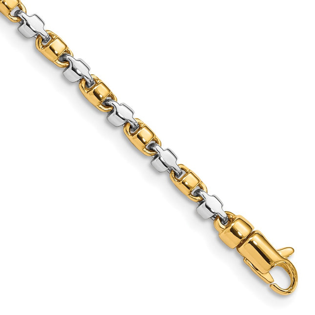 14K Two-tone Hand Polished Fancy Link with Lobster Clasp Bracelet, 18 x 2.6mm