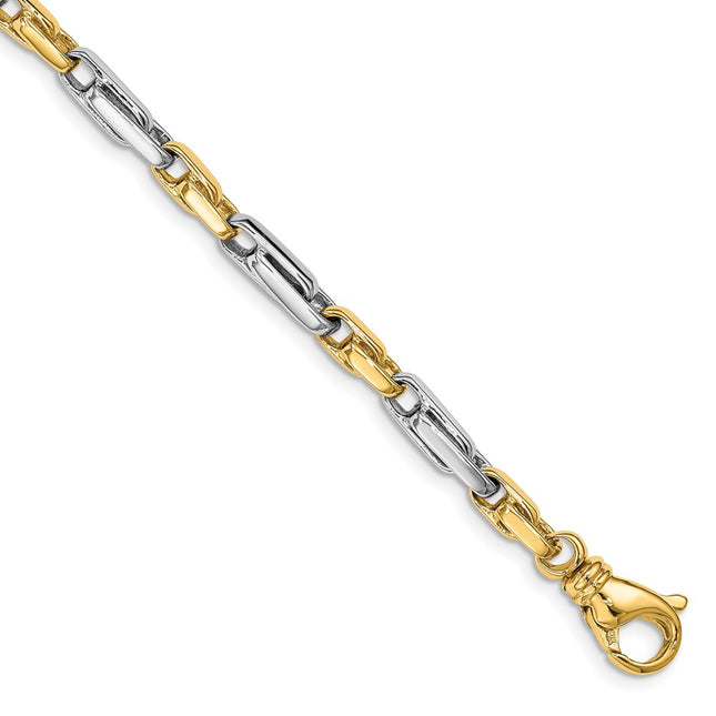 14K Two-tone Hand Polished Fancy Link with Fancy Lobster Clasp Chain (per inch), 1 x 5mm