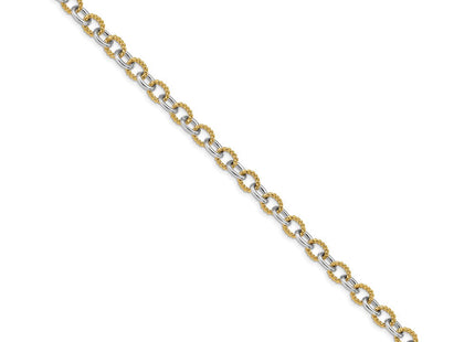 14K Two-tone 8. Hand Polished and Textured Fancy Link with Fancy Lobster Clasp Necklace