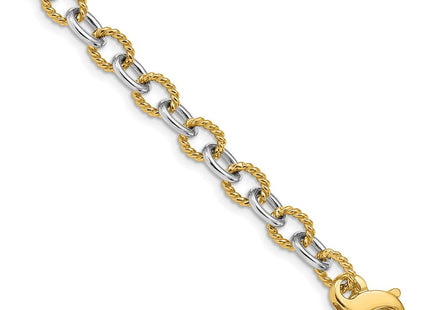 14K Two-tone 8. Hand Polished and Textured Fancy Link with Fancy Lobster Clasp Necklace
