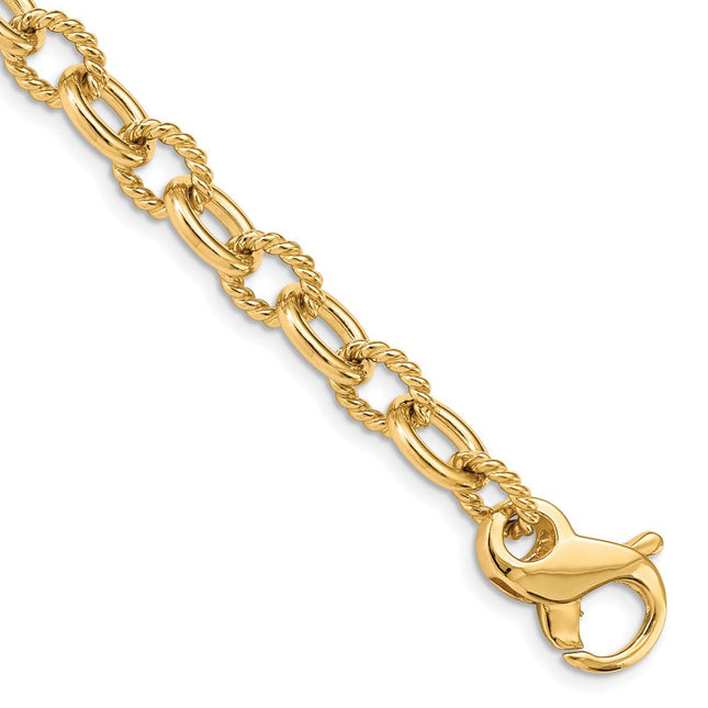 14K 8. Hand Polished and Textured Fancy Link with Fancy Lobster Clasp Necklace