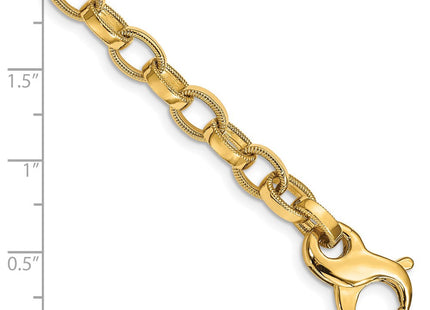 14K 8. Hand Polished with Ridged Edge Fancy Link Fancy Lobster Clasp Necklace