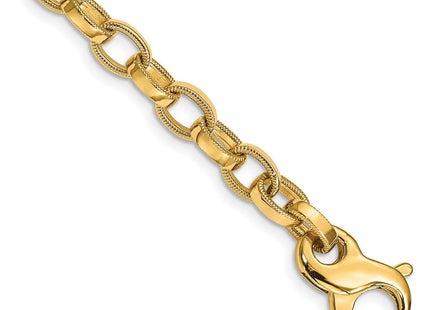 14K 8. Hand Polished with Ridged Edge Fancy Link Fancy Lobster Clasp Necklace