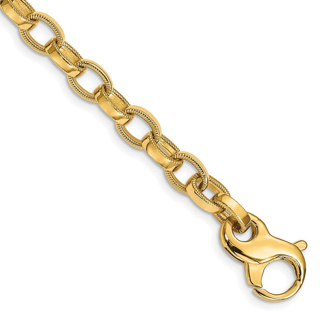 14K 8. Hand Polished with Ridged Edge Fancy Link Fancy Lobster Clasp Necklace