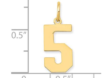14K gold number 5 charm, further view