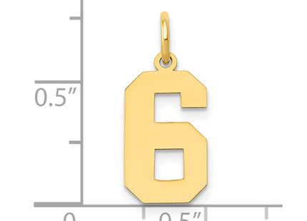 14K gold number 6 charm, further view