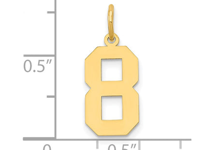 14K gold number 8 charm, further view