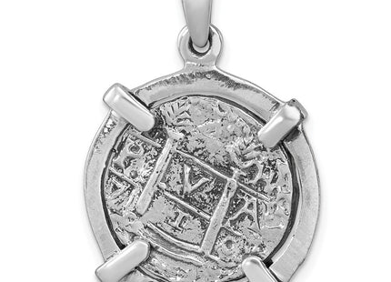 Sterling Silver Rhodium-plated Polished and Antiqued Medieval Coin Pendant (Style LP-411)