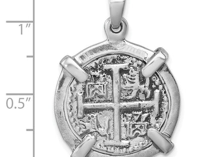 Sterling Silver Rhodium-plated Polished and Antiqued Medieval Coin Pendant (Style LP-411)