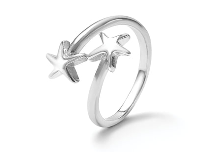 Sterling Silver Rhodium-plated Polished Starfish Double Adjustable Ring