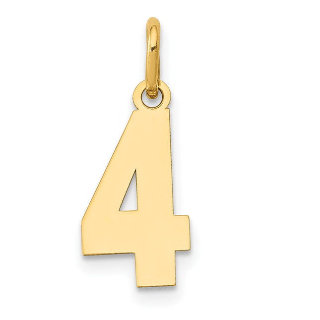 14k Small Polished Number 4 Charm, 14.34 x 7.11mm
