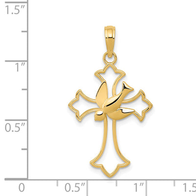 14K Dove Cross Pendant, 31 x 18mm