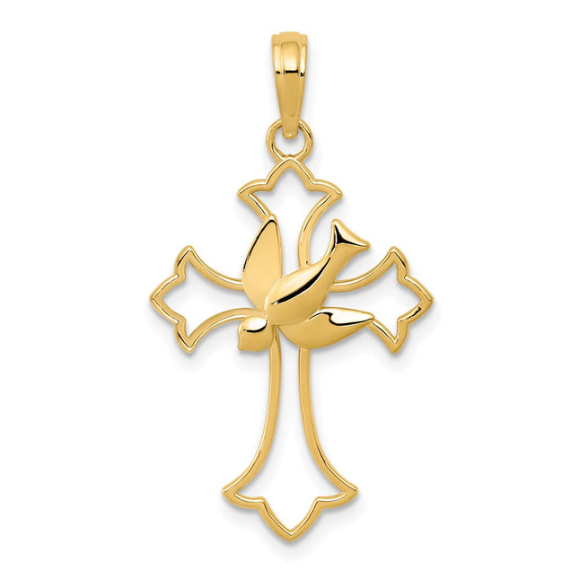 14k Dove Cross Pendant, 31 x 18mm
