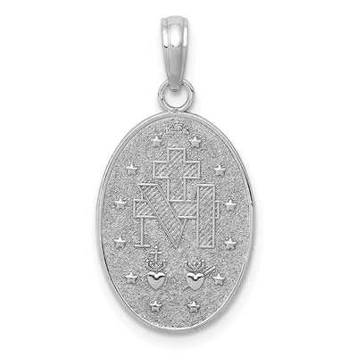 14K White Gold Miraculous Medal Pendant, 26 x 13mm