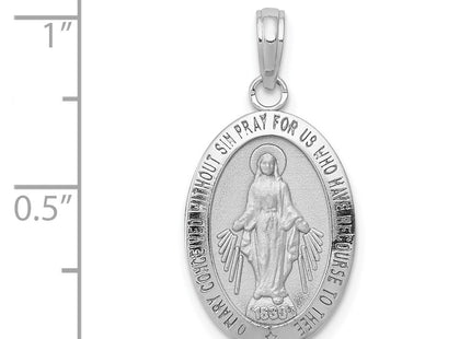 14K white gold miraculous medal pendant, further view