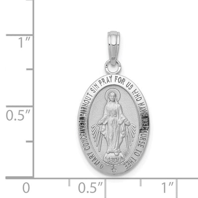 14K White Gold Miraculous Medal Pendant, 26 x 13mm
