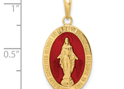 14k Red Enameled Miraculous Medal Pendant, 28.23 x 14.22mm