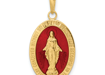 14k Red Enameled Miraculous Medal Pendant, 28.23 x 14.22mm