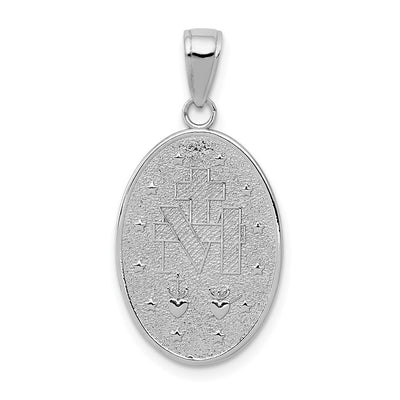14K White Gold Miraculous Medal Pendant, 29 x 14.5mm