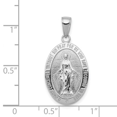 14K White Gold Miraculous Medal Pendant, 29 x 14.5mm
