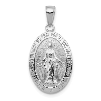 14K white gold miraculous medal pendant