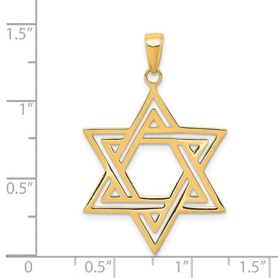 14K Solid Polished Star of David Charm, 38 x 25mm