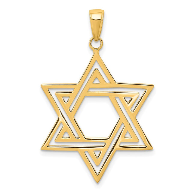 14k Solid Polished Star of David Charm, 38 x 25mm