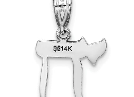 14k White Gold Chai Pendant, 18 x 12mm