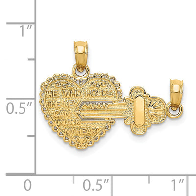 14K Polished 2 Piece Break Apart HE Who Holds The Key Charms, 17 x 23.5mm