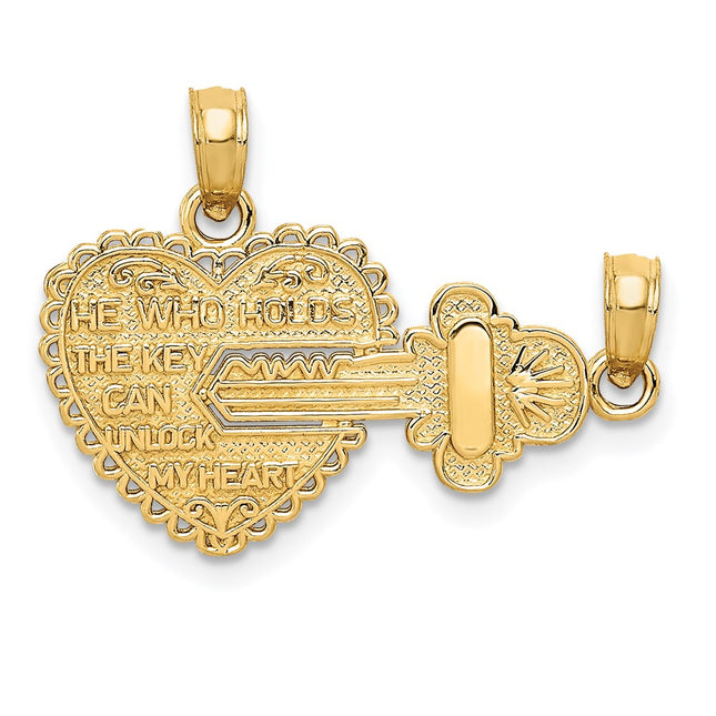 14K Polished 2 Piece Break Apart HE Who Holds The Key Charms, 17 x 23.5mm