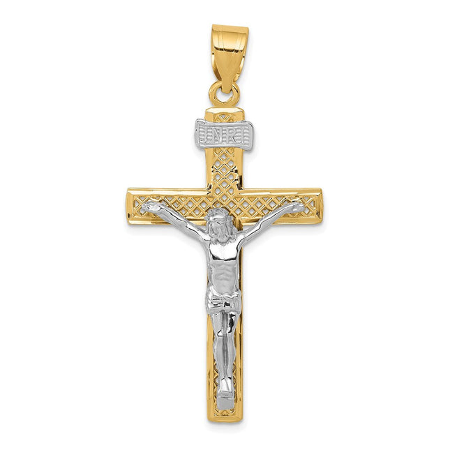 14k Two-tone Inri Crucifix Pendant, 47 x 24mm